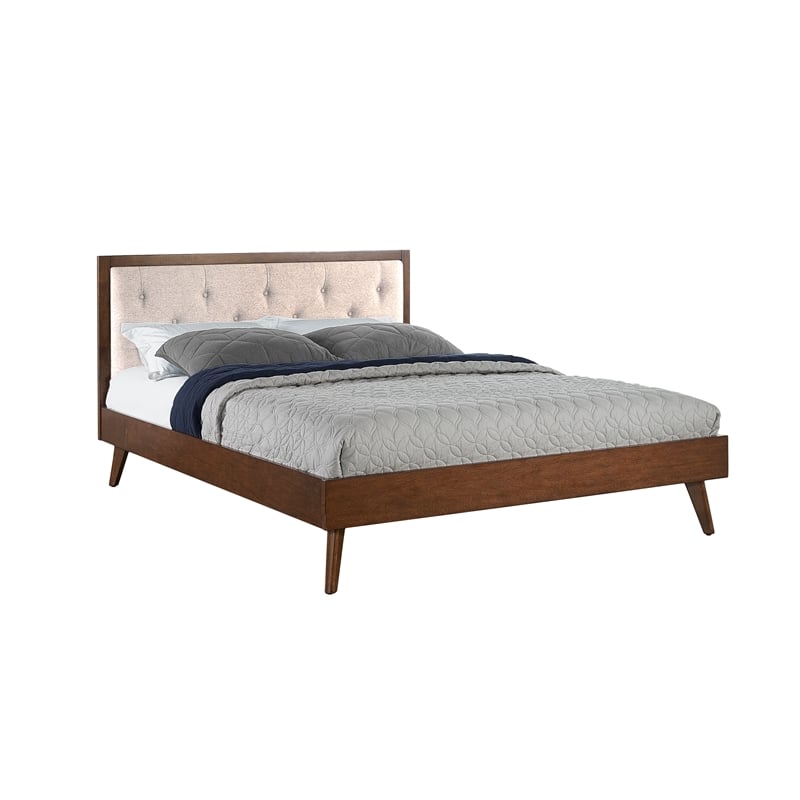 Riverbay Furniture Bristol Tufted Fabric & Wood Platform Queen Bed in Brown