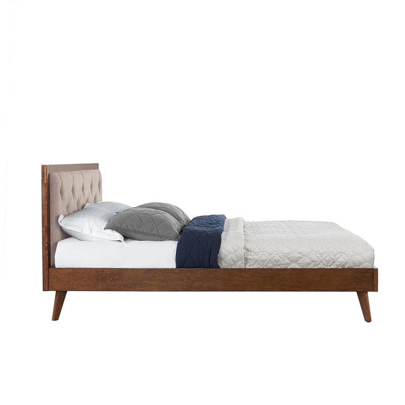 Riverbay Furniture Bristol Tufted Fabric & Wood Platform Queen Bed in Brown