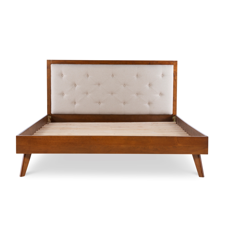 Riverbay Furniture Bristol Tufted Fabric & Wood Platform Queen Bed in Brown