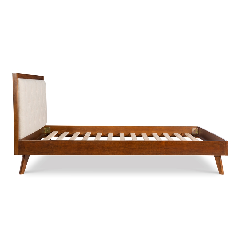 Riverbay Furniture Bristol Tufted Fabric & Wood Platform Queen Bed in Brown