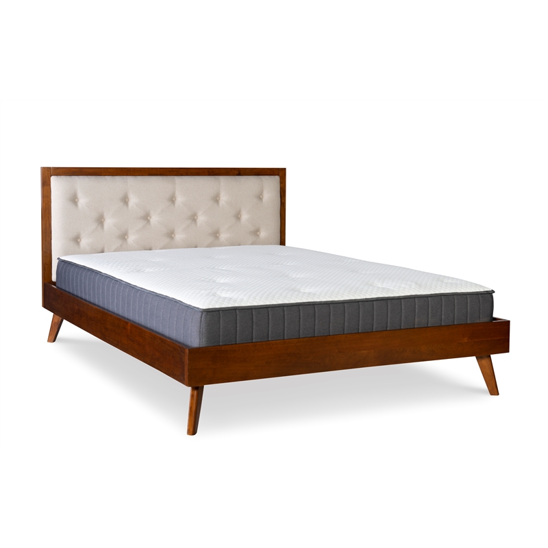 Riverbay Furniture Bristol Tufted Fabric & Wood Platform Queen Bed in Brown