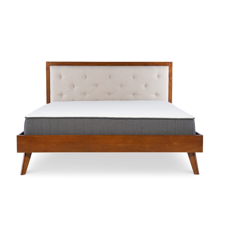 Riverbay Furniture Bristol Tufted Fabric & Wood Platform Queen Bed in Brown