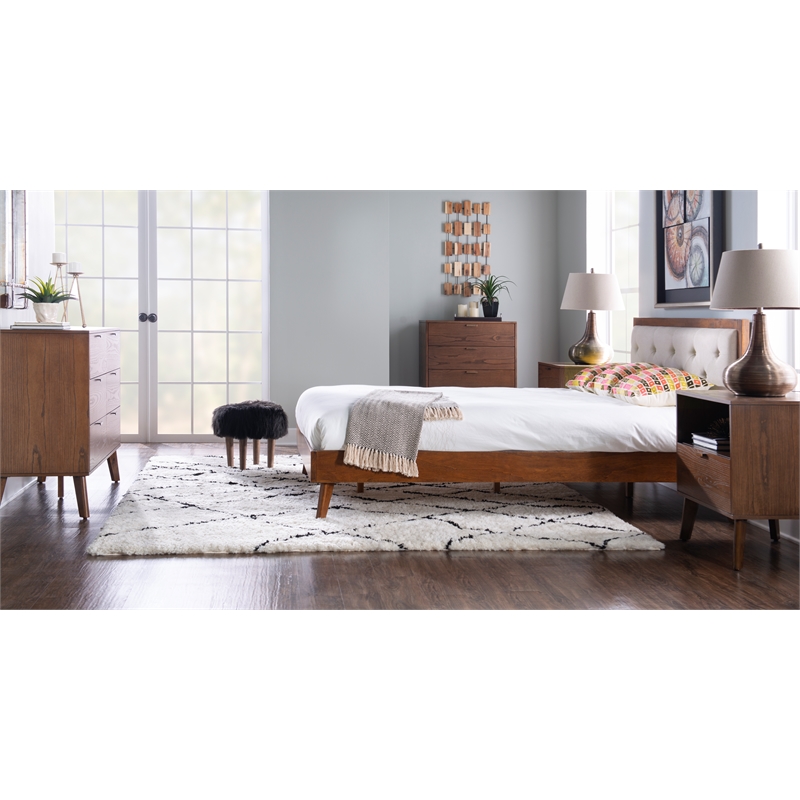 Riverbay Furniture Bristol Tufted Fabric & Wood Platform Queen Bed in Brown