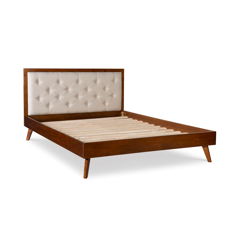 Riverbay Furniture Bristol Tufted Fabric & Wood Platform Queen Bed in Brown