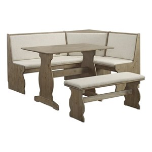 Riverbay Furniture Wood Brown Corner Nook Dining Set Rectangular Space-Saving 66.25&quotW x 50.25&quotD Some Assembly Required