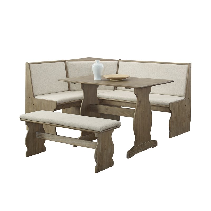 Riverbay Furniture Transitional Wood Corner Nook Dining Set in Brown