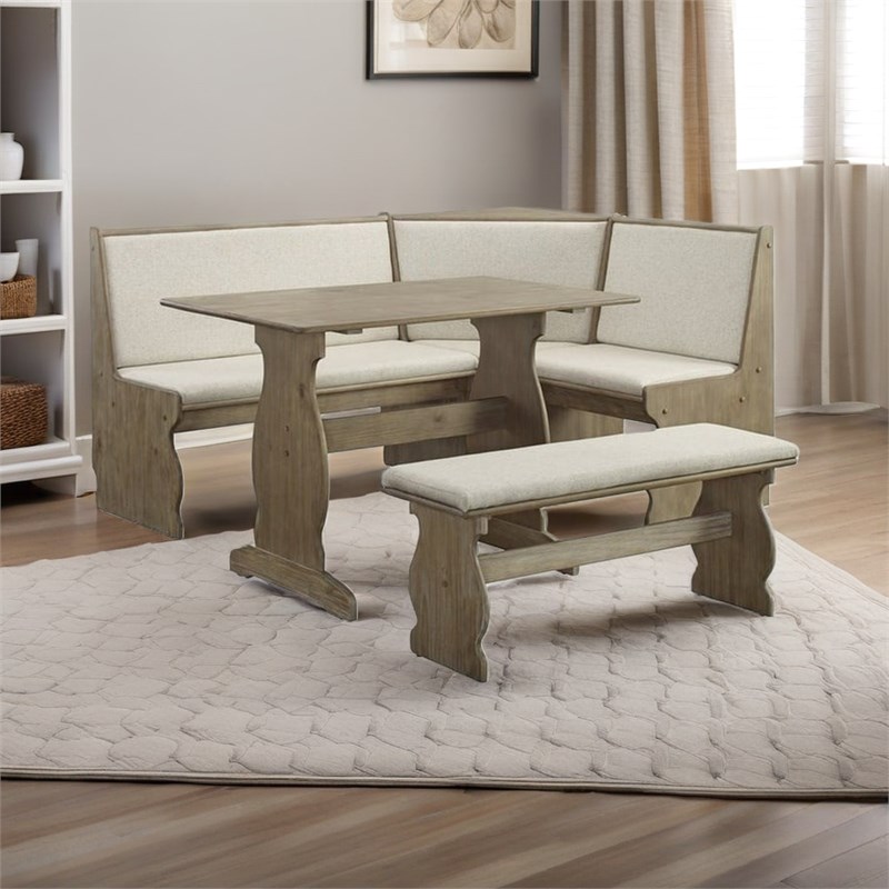 Riverbay Furniture Transitional Wood Corner Nook Dining Set in Brown