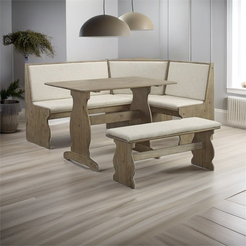 Riverbay Furniture Transitional Wood Corner Nook Dining Set in Brown