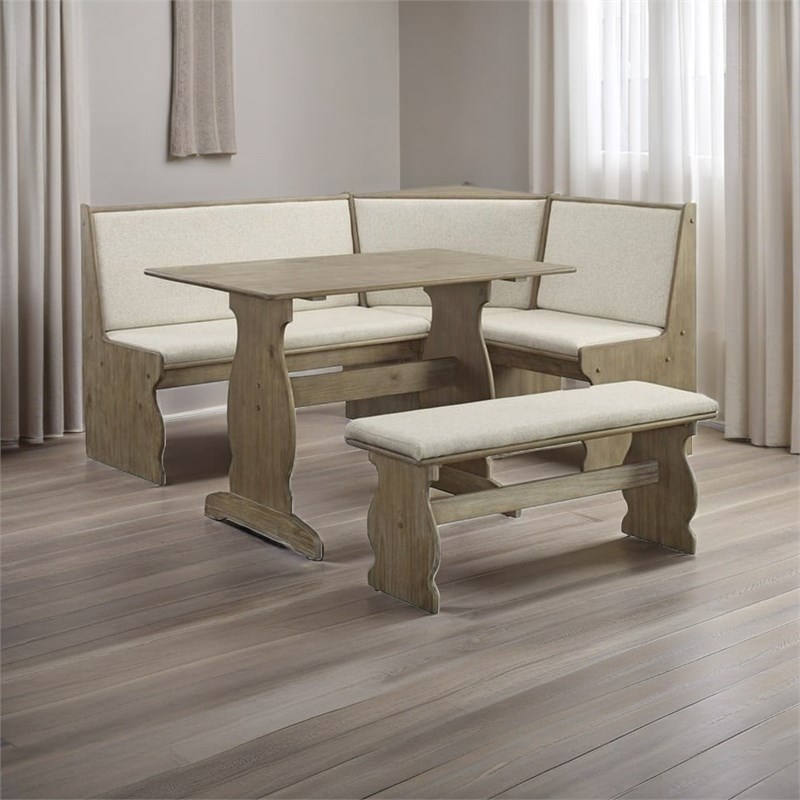 Riverbay Furniture Transitional Wood Corner Nook Dining Set in Brown