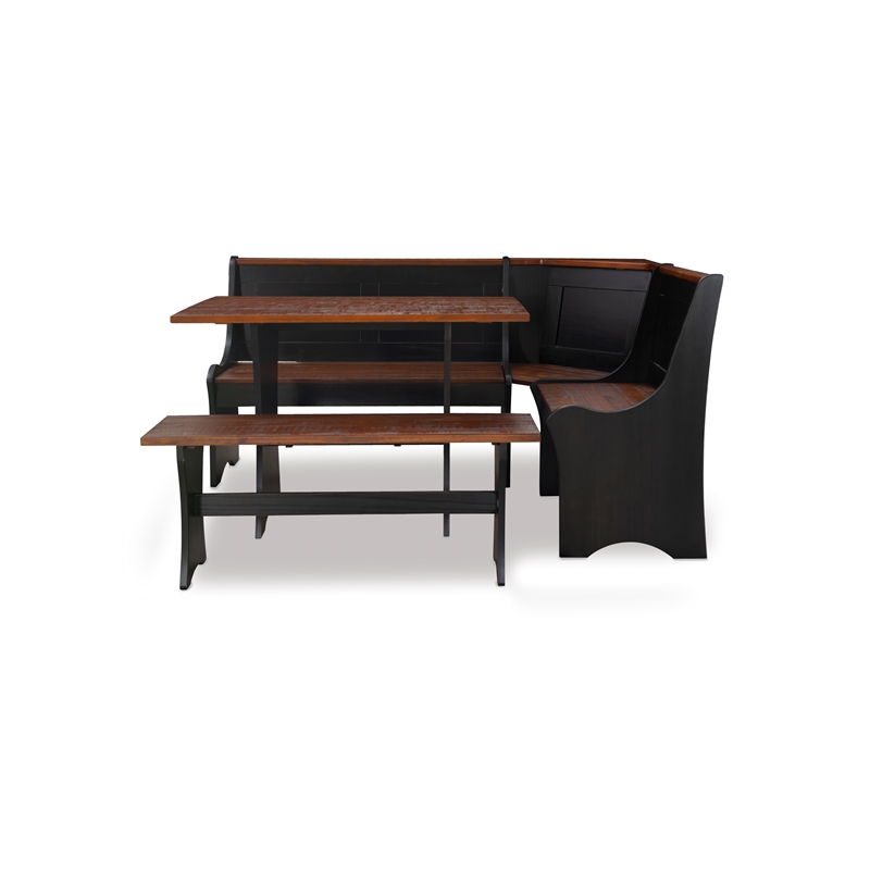 Riverbay Furniture Kerry Planked Solid Wood Dining Nook Set in Black