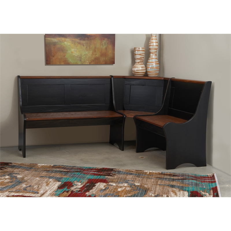 Riverbay Furniture Kerry Planked Solid Wood Dining Nook Set in Black