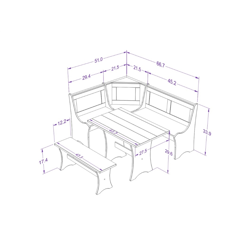 Riverbay Furniture Kerry Planked Solid Wood Dining Nook Set in Black