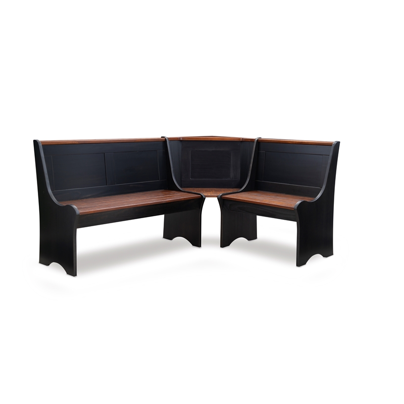 Riverbay Furniture Kerry Planked Solid Wood Dining Nook Set in Black