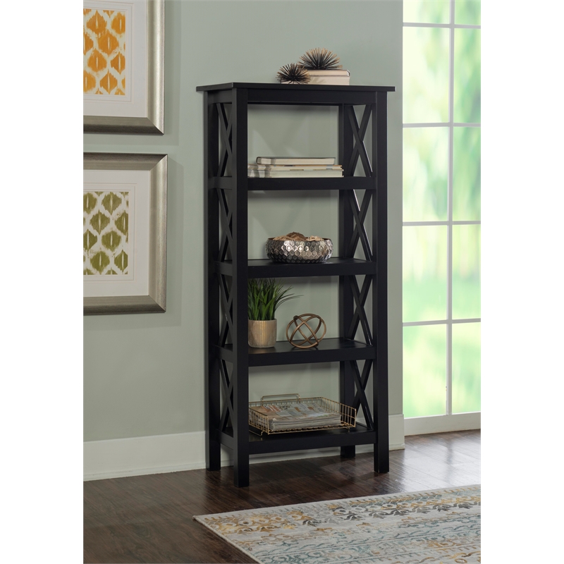 Riverbay Furniture Baldwin X Design, Black Wood 4 Shelf Bookcase