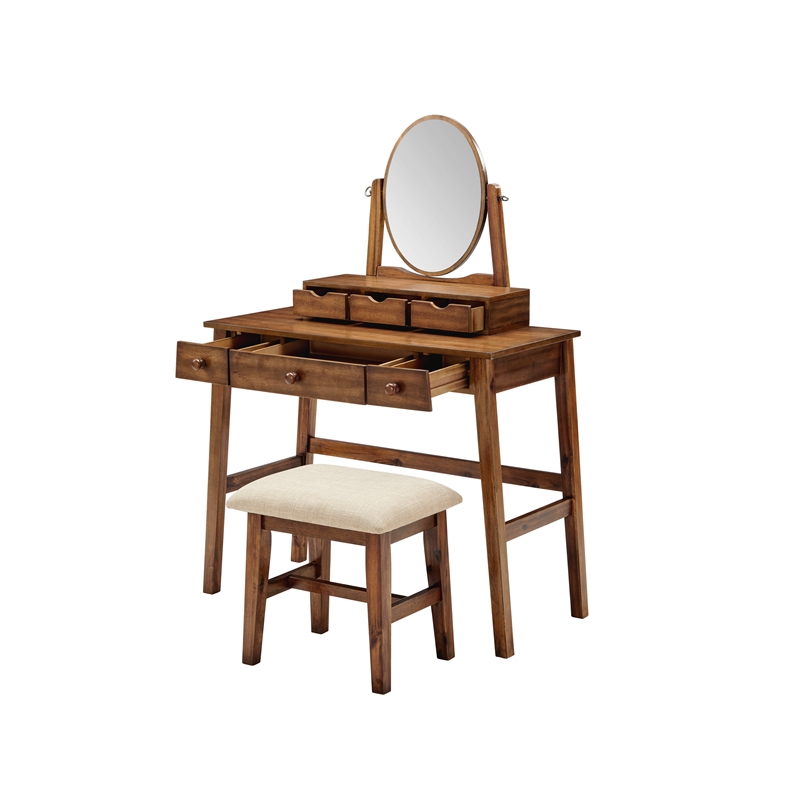 Riverbay Furniture Wood Vanity Set in Walnut Brown