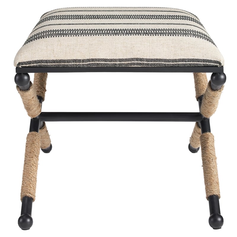 Riverbay Furniture Metal Black Accent Stool Rectangular Rope Detail 17.5