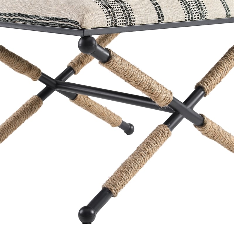 Riverbay Furniture Metal Black Accent Stool Rectangular Rope Detail 17.5