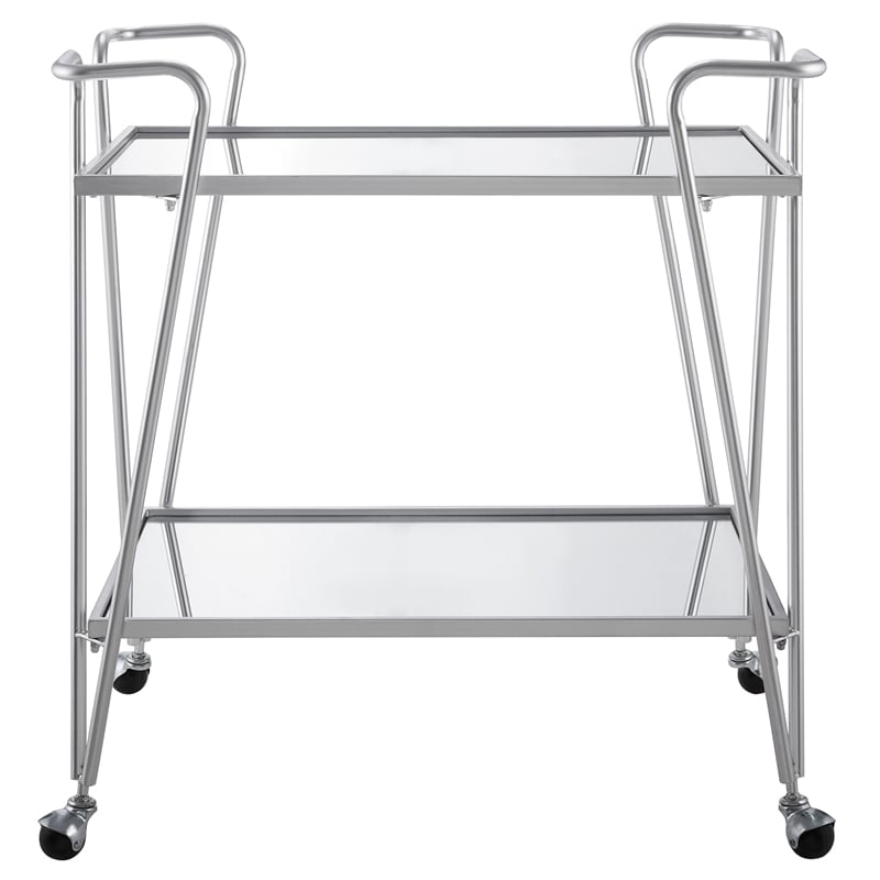 Riverbay Furniture Mid-Century Metal Bar Cart in Silver