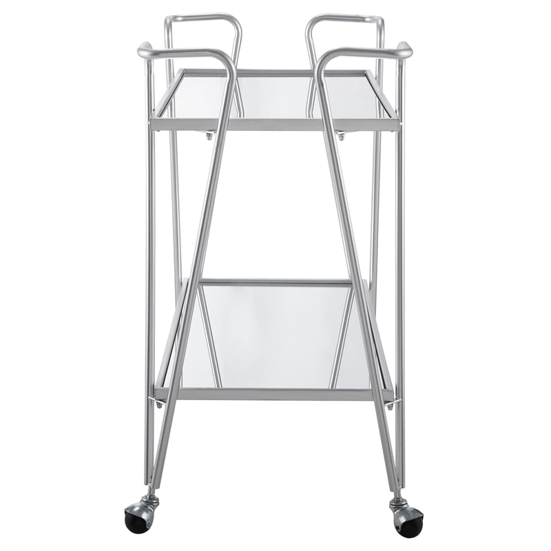 Riverbay Furniture Mid-Century Metal Bar Cart in Silver