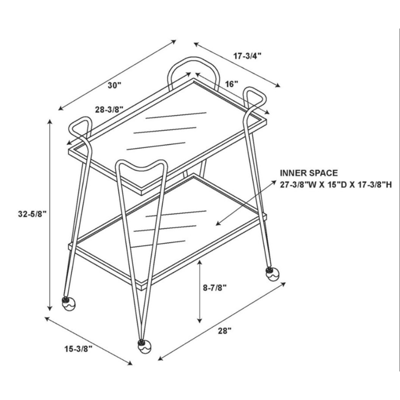 Riverbay Furniture Mid-Century Metal Bar Cart in Silver