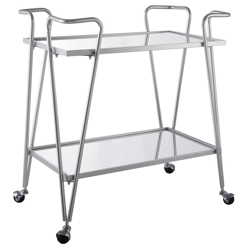 Riverbay Furniture Mid-Century Metal Bar Cart in Silver