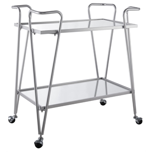 Riverbay Furniture Mid-Century Metal Bar Cart in Silver