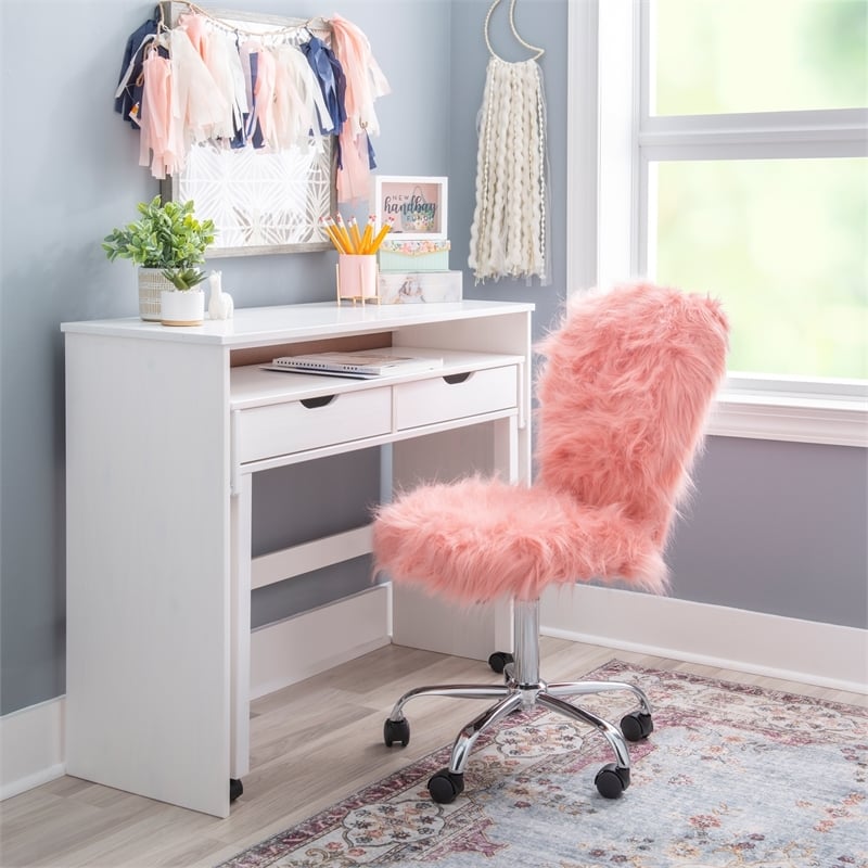 Riverbay Furniture Transitional Faux Fur Fabric Armless Chair in Blush Pink
