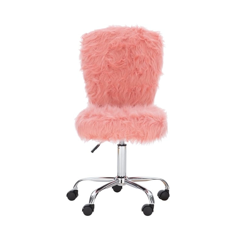 Riverbay Furniture Transitional Faux Fur Fabric Armless Chair in Blush Pink