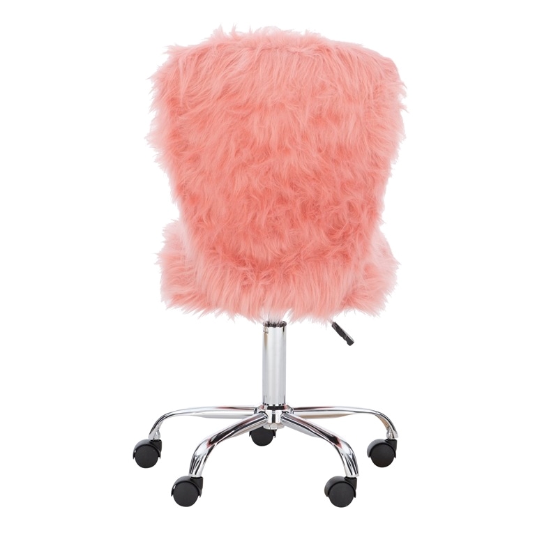 Riverbay Furniture Transitional Faux Fur Fabric Armless Chair in Blush Pink