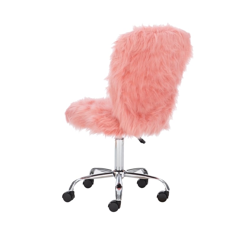 Riverbay Furniture Transitional Faux Fur Fabric Armless Chair in Blush Pink