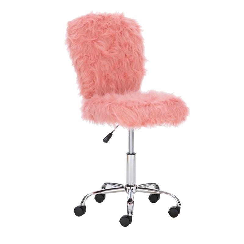 Riverbay Furniture Transitional Faux Fur Fabric Armless Chair in Blush Pink
