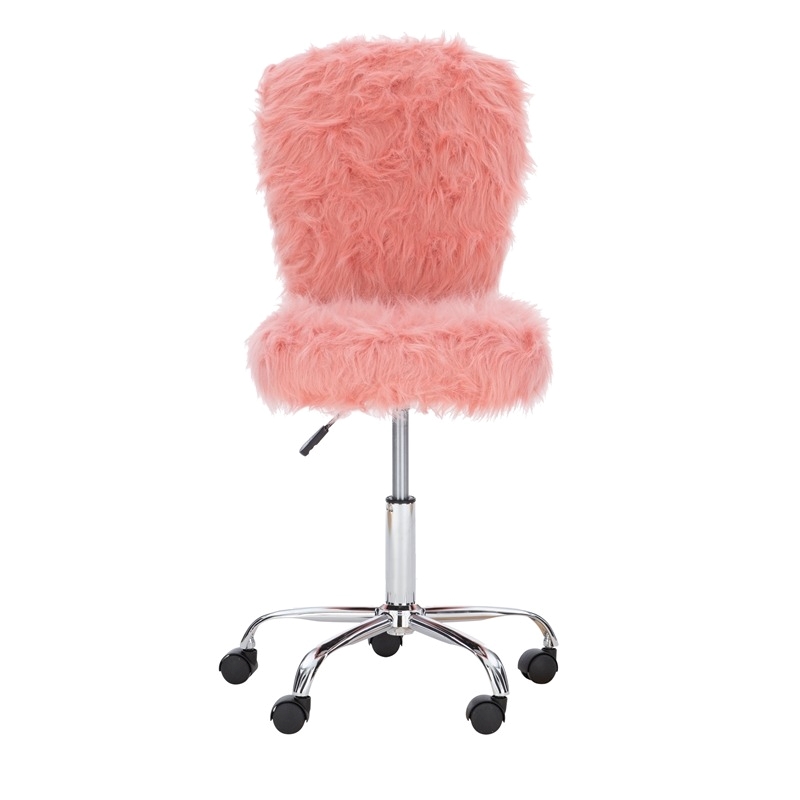Riverbay Furniture Transitional Faux Fur Fabric Armless Chair in Blush Pink