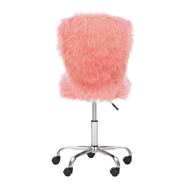 Riverbay Furniture Transitional Faux Fur Fabric Armless Chair in Blush Pink