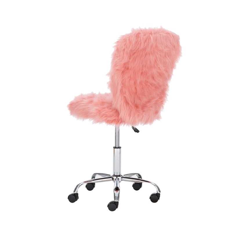Riverbay Furniture Transitional Faux Fur Fabric Armless Chair in Blush Pink
