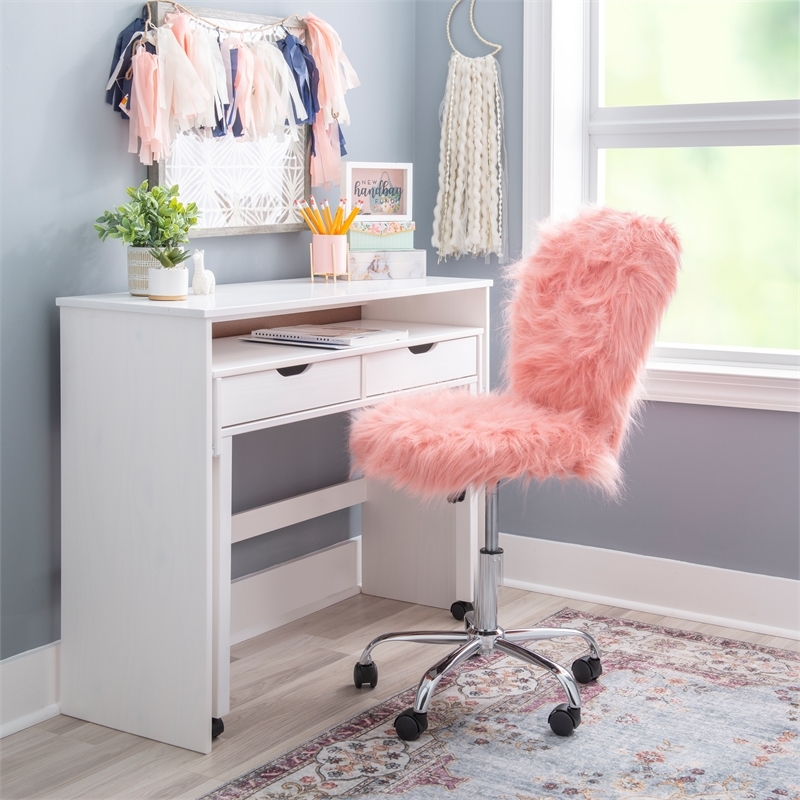 Riverbay Furniture Transitional Faux Fur Fabric Armless Chair in Blush Pink