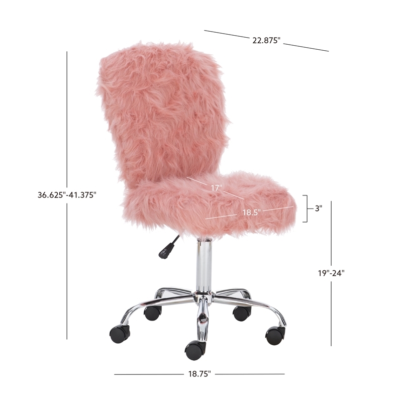 Riverbay Furniture Transitional Faux Fur Fabric Armless Chair in Blush Pink