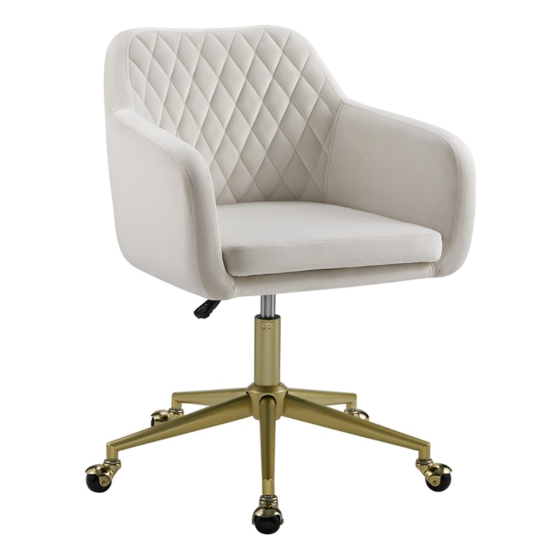 Riverbay Furniture Fabric & Metal Office Chair with Wheels in Off White/Gold