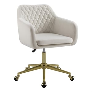riverbay furniture fabric & metal office chair with wheels in off white/gold