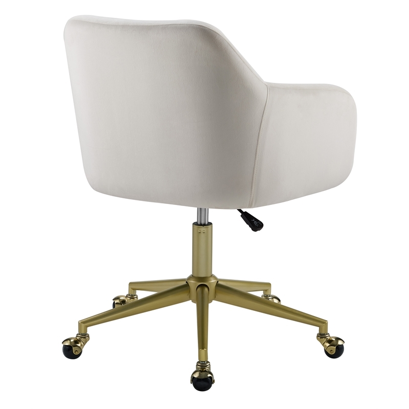 Riverbay Furniture Fabric & Metal Office Chair with Wheels in Off White/Gold