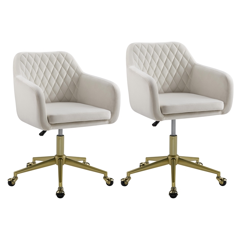 Riverbay Furniture Fabric & Metal Office Chair with Wheels in Off White/Gold