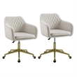 Riverbay Furniture Fabric & Metal Office Chair with Wheels in Off White/Gold