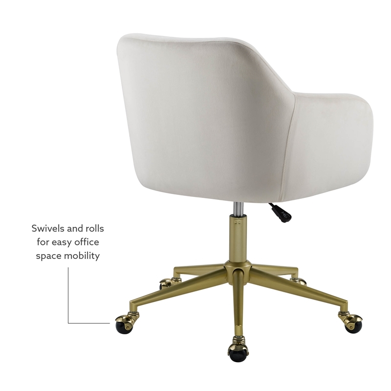 Riverbay Furniture Fabric & Metal Office Chair with Wheels in Off White/Gold