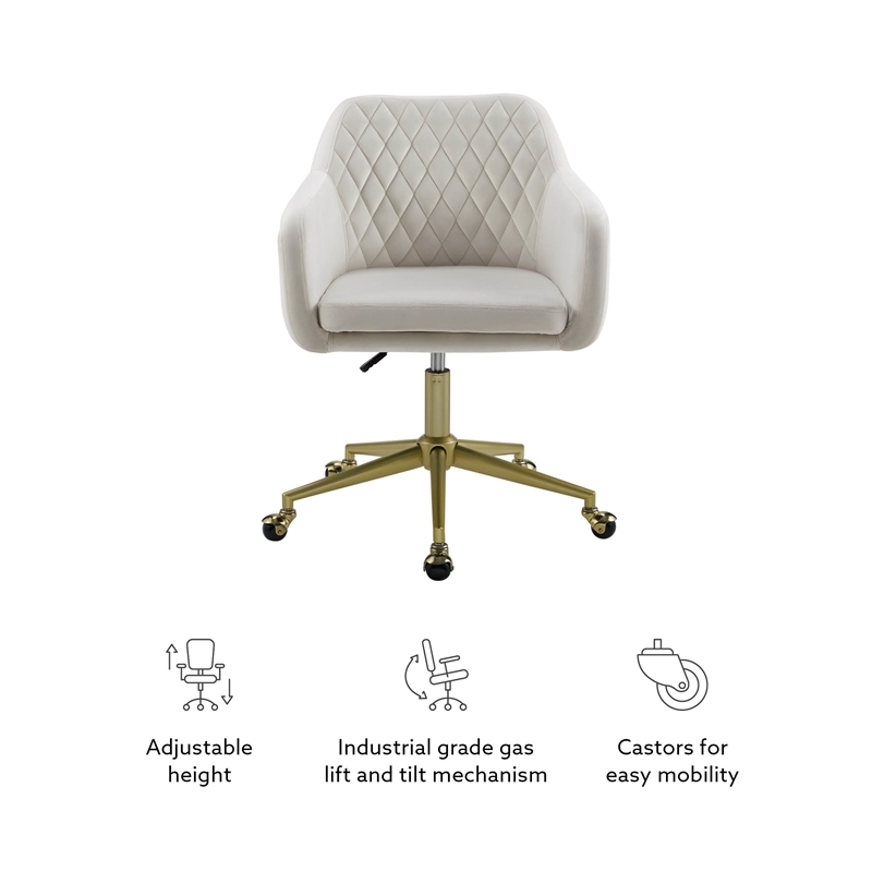 Riverbay Furniture Fabric & Metal Office Chair with Wheels in Off White/Gold