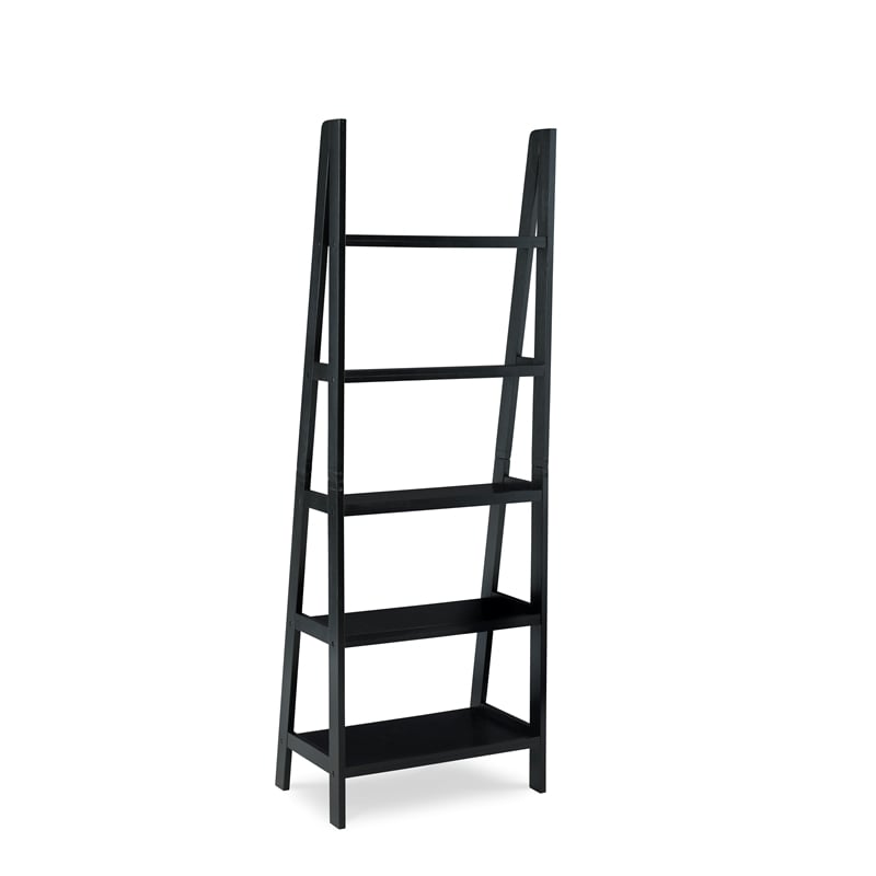 Riverbay Furniture 5-Shelf Transitional Wood Open Back Ladder Bookshelf in Black