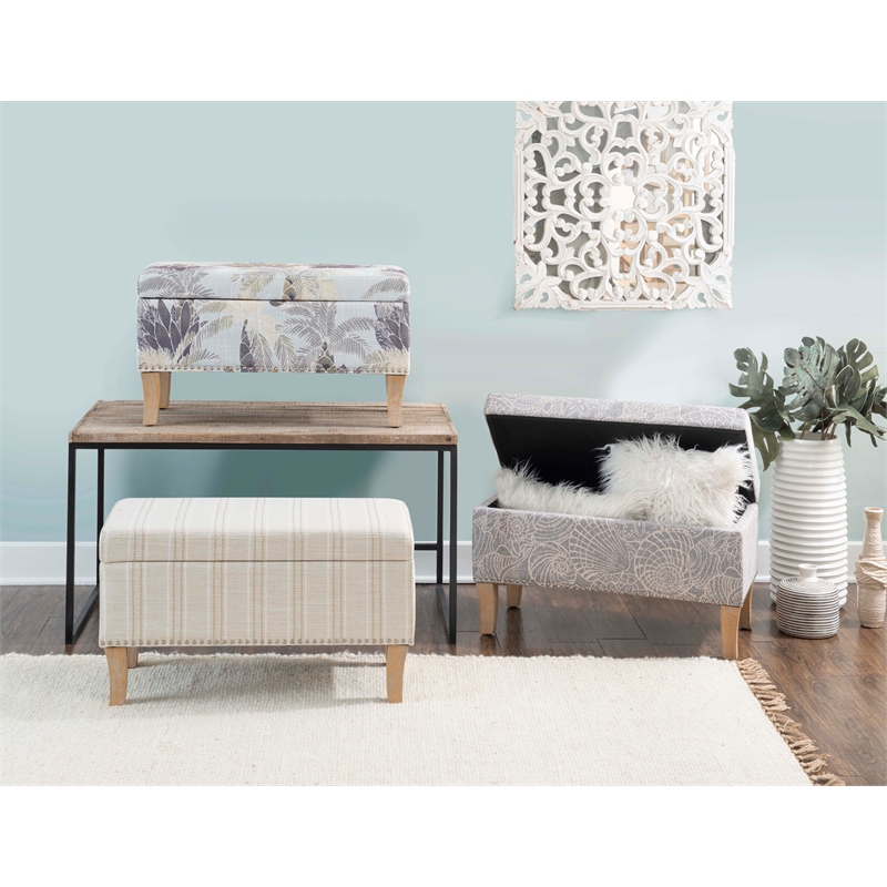 Riverbay Furniture Wood Upholstered Storage Ottoman in Stone Gray