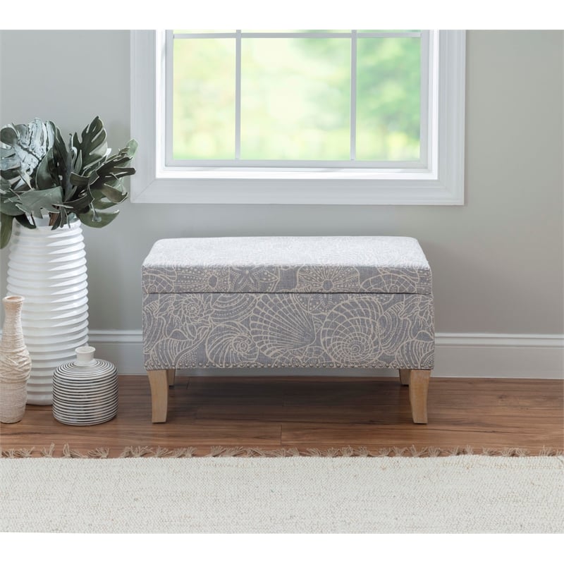 Riverbay Furniture Wood Upholstered Storage Ottoman in Stone Gray