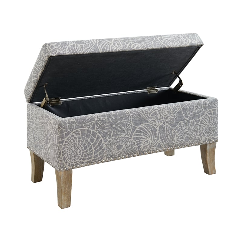 Riverbay Furniture Wood Upholstered Storage Ottoman in Stone Gray