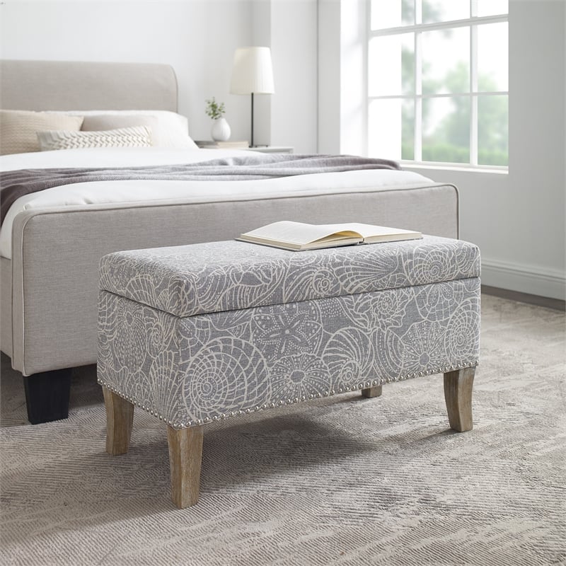 Riverbay Furniture Wood Upholstered Storage Ottoman in Stone Gray