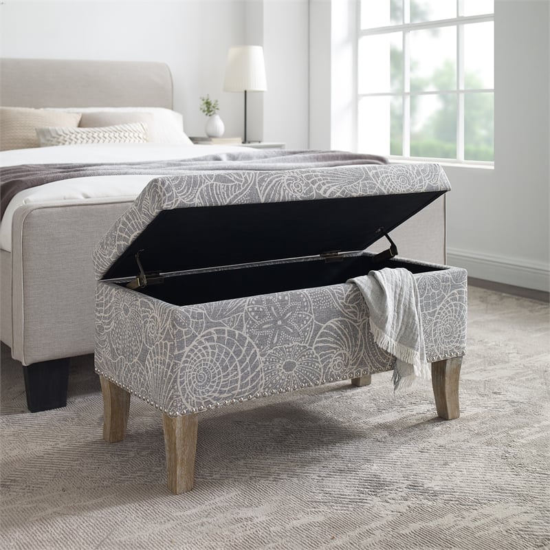 Riverbay Furniture Wood Upholstered Storage Ottoman in Stone Gray