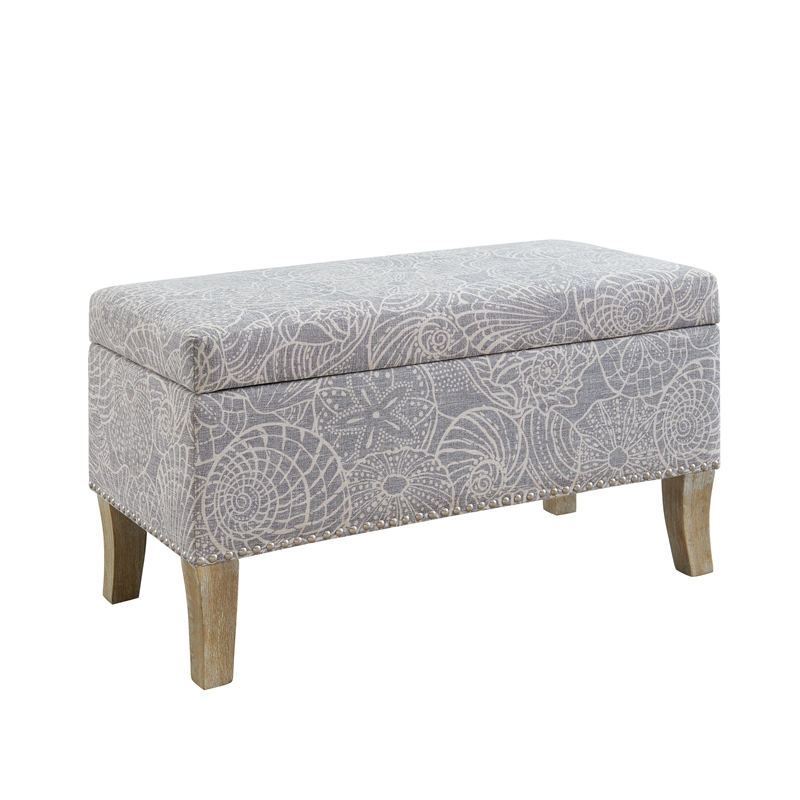 Riverbay Furniture Wood Upholstered Storage Ottoman in Stone Gray
